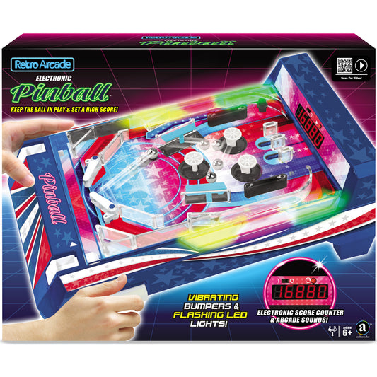Retro Arcade Electronic Pinball game with LED lights, flippers, and electronic score counter