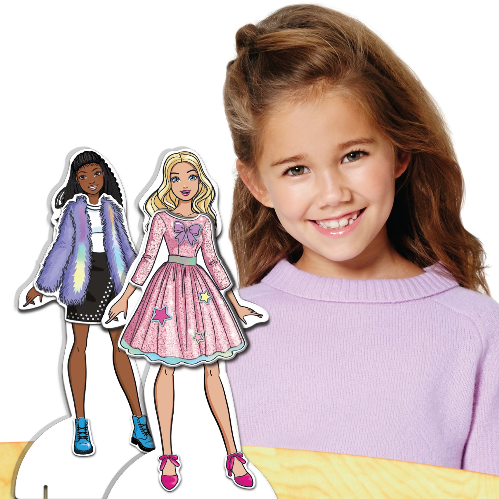 Barbie Magnetic Dress Up Closet with two fashion dolls in colorful outfits