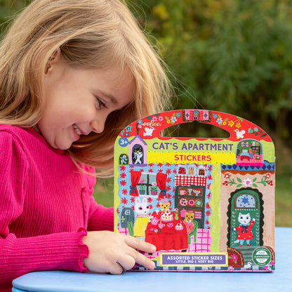 Cat's Apartment Stickers book with assorted sticker sizes in red, green, and yellow colors