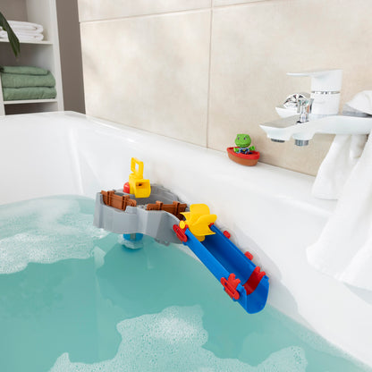 AquaPlay Sploshy Mountain water toy set in bathtub with yellow and blue pieces