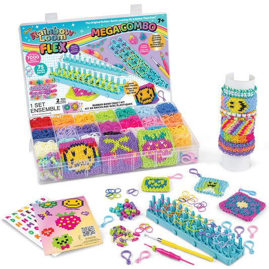 Rainbow Loom Flex Mega Combo bracelet kit with 7000 colorful rubber bands, looms, and accessories