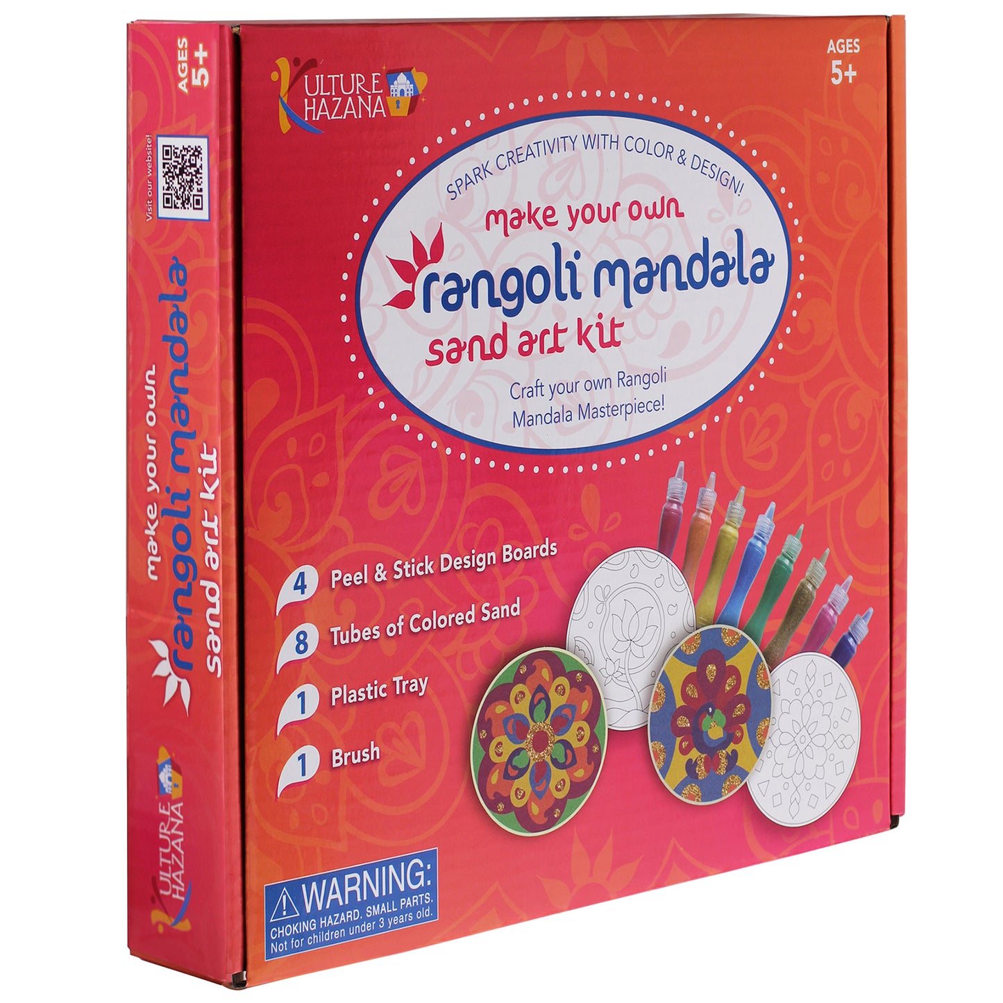 Make Your Own Rangoli Mandala Sand Art Kit by Culture Hazana with colored sand tubes and design boards