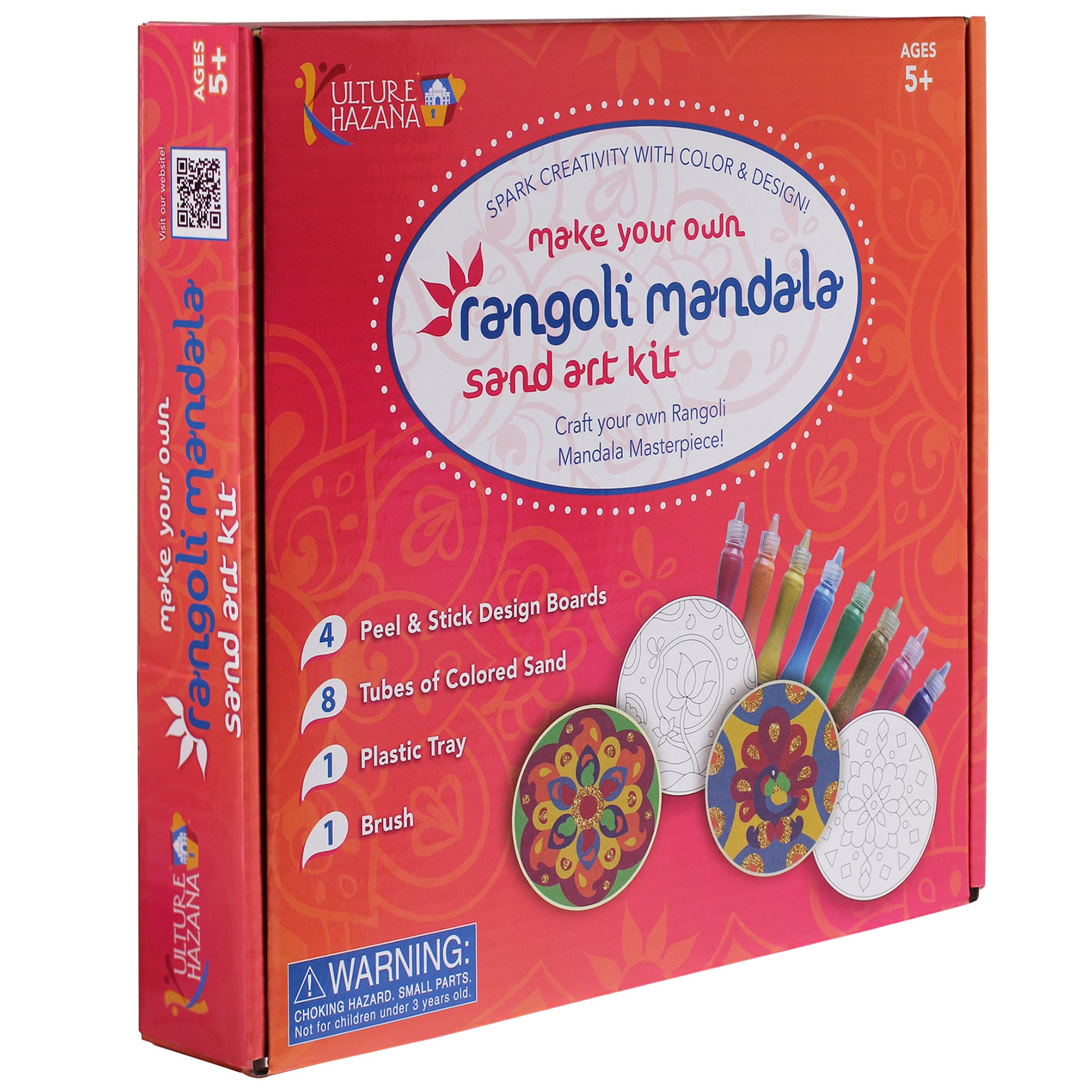Make Your Own Rangoli Mandala Sand Art Kit by Culture Hazana with colored sand tubes and design boards