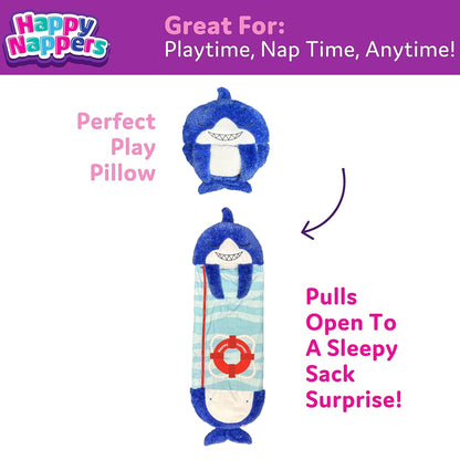 Happy Nappers Blue Shark pillow transforms into sleepy sack, perfect for playtime and nap time