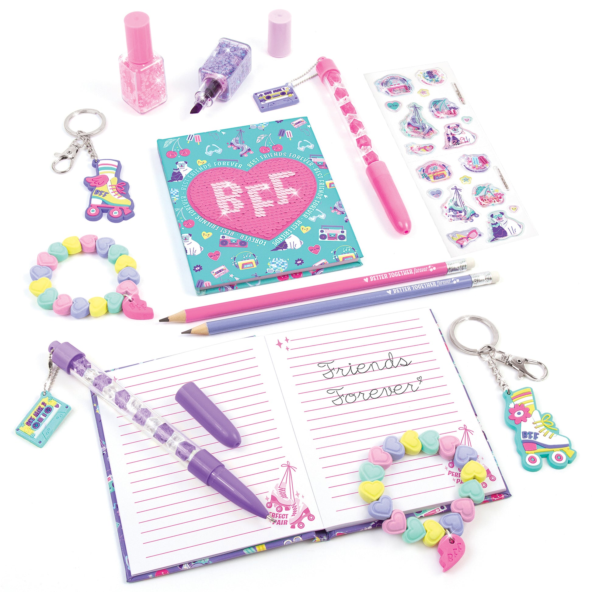 3C4G Besties Forever Stationery Set with diary, pens, nail polish, and accessories