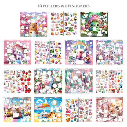 Capybara & Co Coloring & Collage Activity Set with 10 posters and colorful stickers