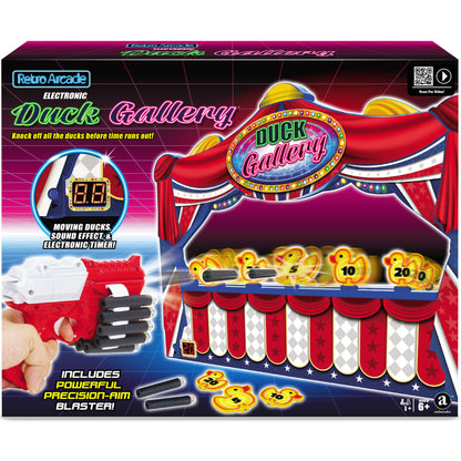 Retro Arcade Electronic Duck Gallery shooting game with red blaster and moving ducks