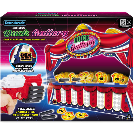 Retro Arcade Electronic Duck Gallery shooting game with red blaster and moving ducks