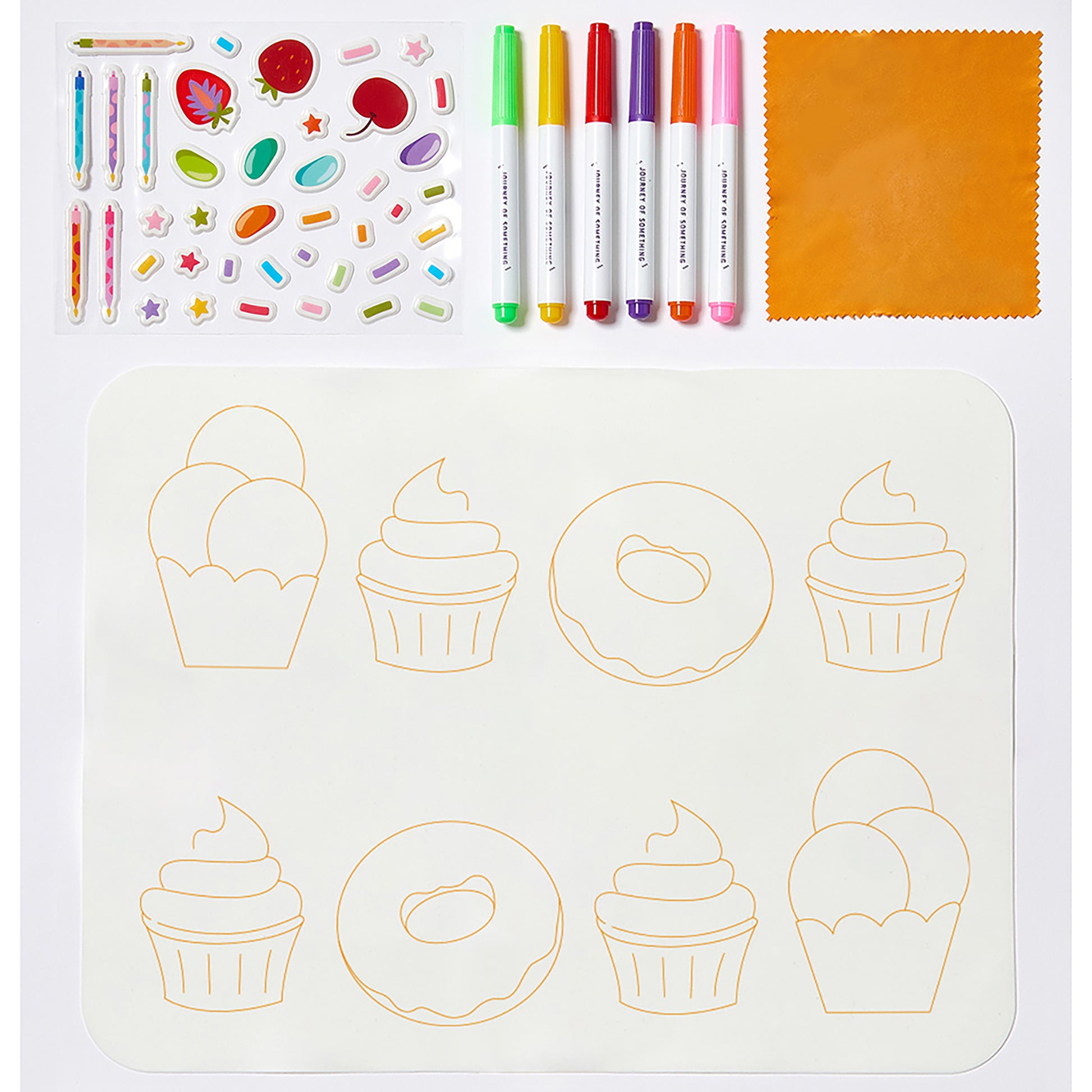 JOS Wipeable Silicone Mat Sweet As with markers, stickers, and dessert coloring designs