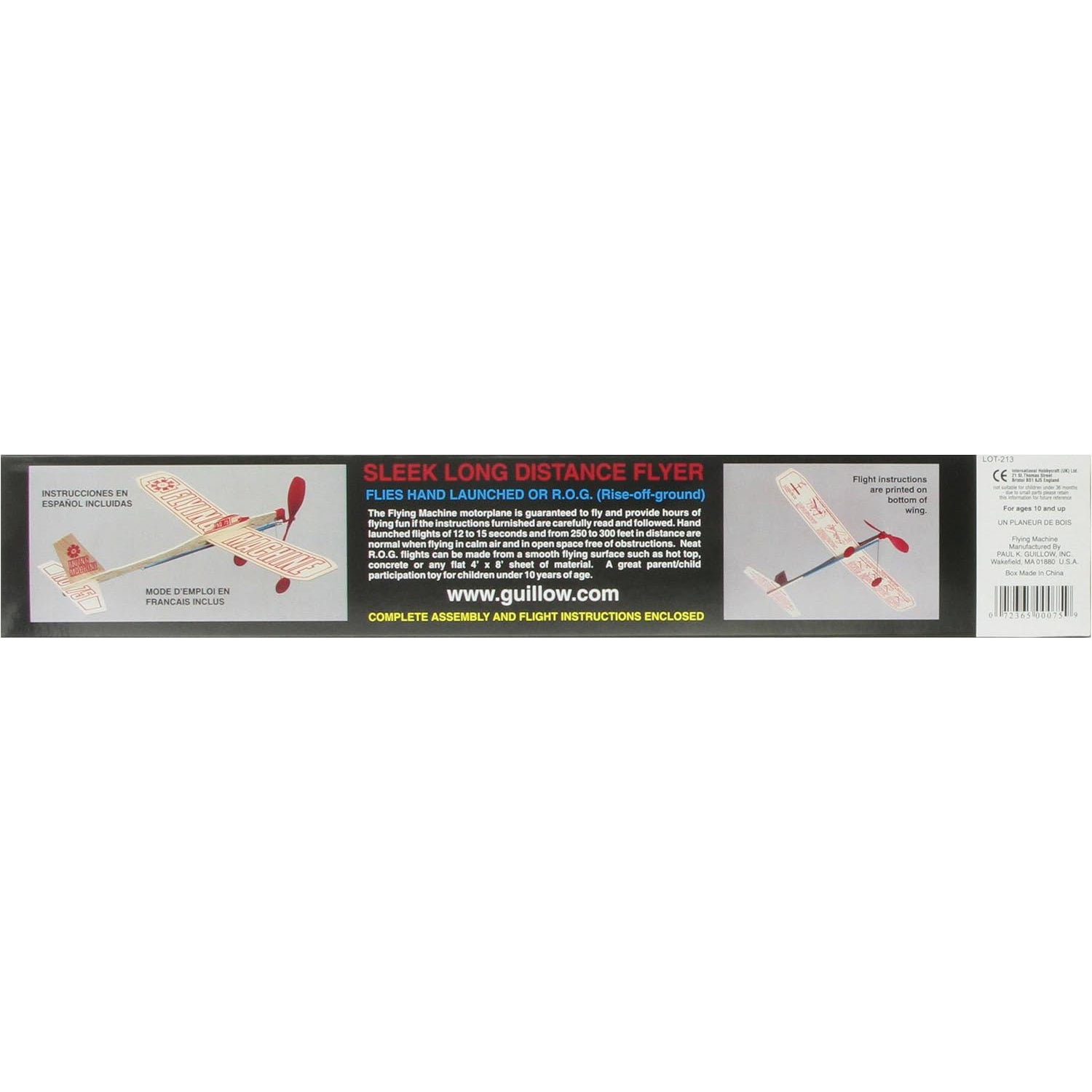 Sleek Long Distance Flyer balsa wood flying machine kit with red and white motorplane design