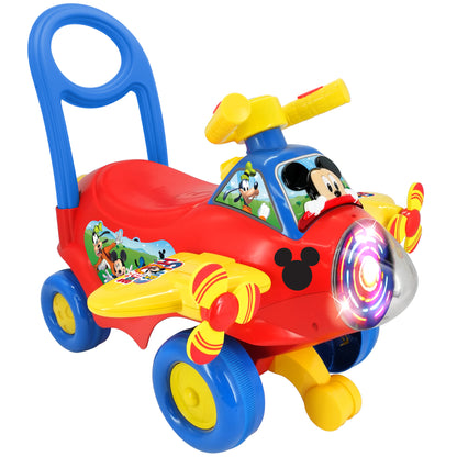 Mickey Activity Plane Ride-On toy with light-up wheels, push handle, and interactive features