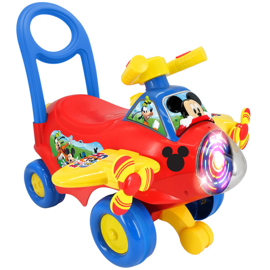 Mickey Activity Plane Ride-On toy with light-up wheels, push handle, and interactive features