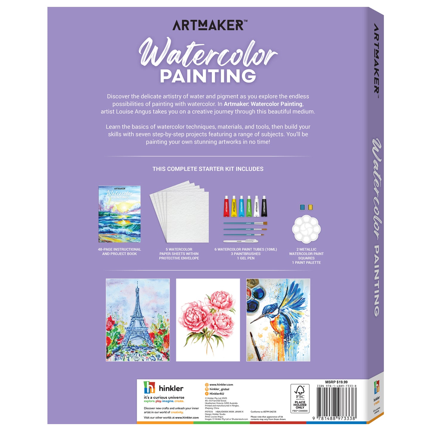 Artmaker Watercolor Painting starter kit with instructional book, paints, brushes and paper