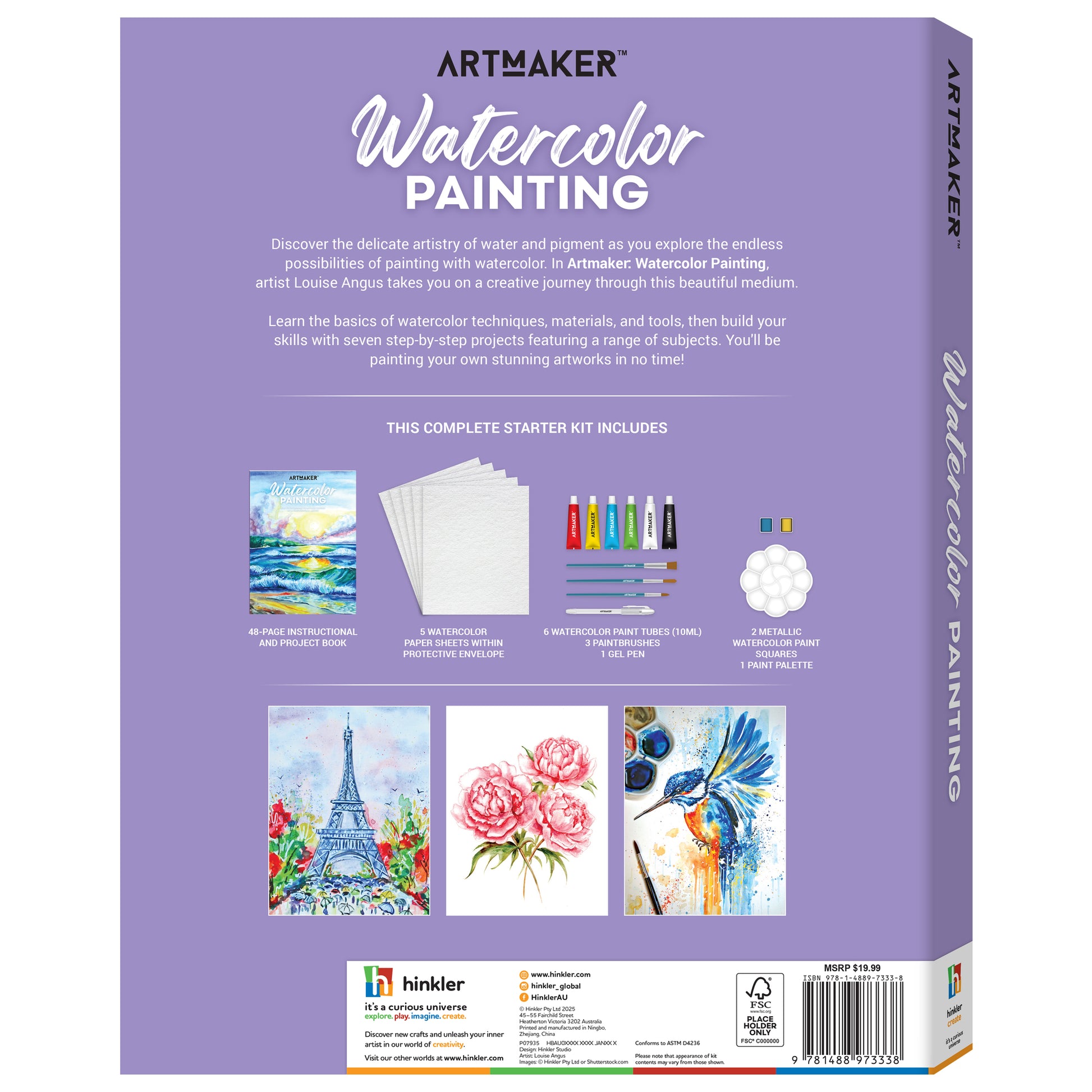 Artmaker Watercolor Painting starter kit with instructional book, paints, brushes and paper
