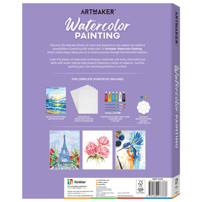 Artmaker Watercolor Painting starter kit with instructional book, paints, brushes and paper