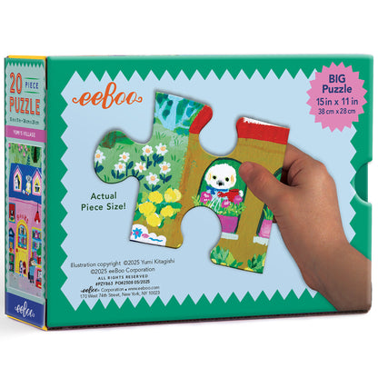 eeBoo Yumi’s Village 20 pc Jigsaw Puzzle - Vibrant Town & Animal Scene