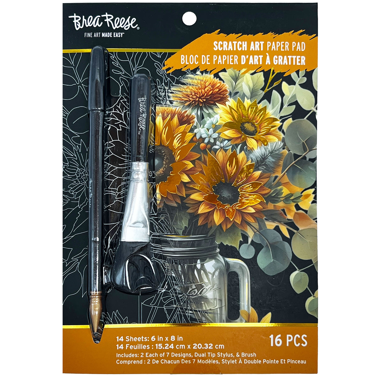 Scratch Art Paper Pad - Fall Florals with stylus tools and brush included
