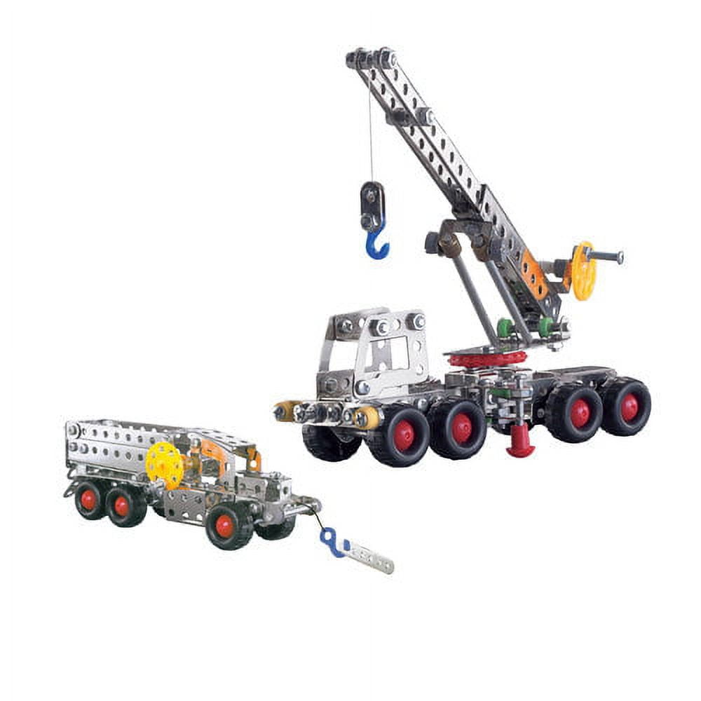 Nuts and Bolts Mobile Crane construction set with metal truck and crane vehicles with removable parts and blue hooks