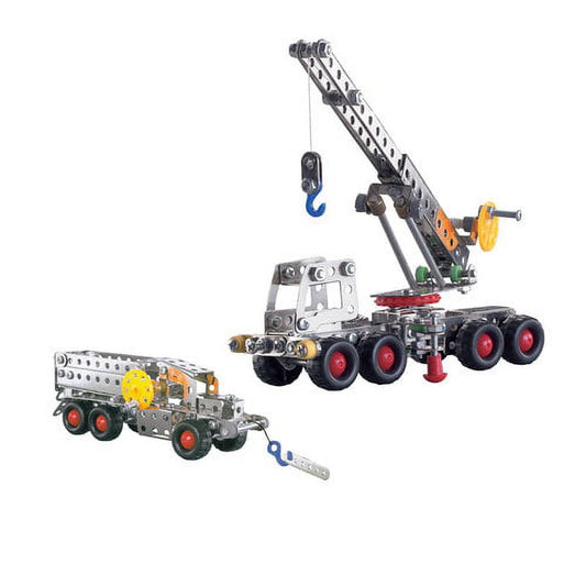Nuts and Bolts Mobile Crane construction set with metal truck and crane vehicles with removable parts and blue hooks