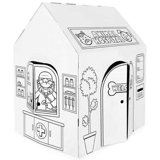 Easy Playhouse Animal Hospital cardboard playhouse with doctor character and medical details