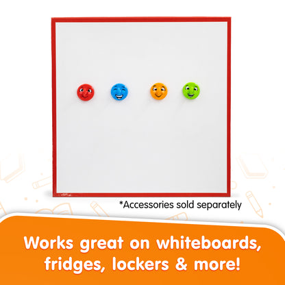 Happy Hooks magnetic whiteboard organizers in red, blue, orange, and green