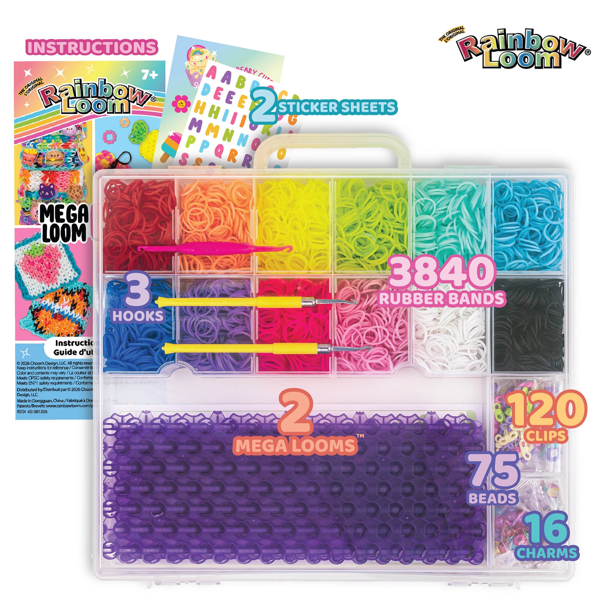 Rainbow Loom Mega Loom Duo kit with 3840 rubber bands, 2 mega looms, and accessories