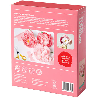 JOS Create Your Own Paper Flowers craft kit with pink peonies and scissors