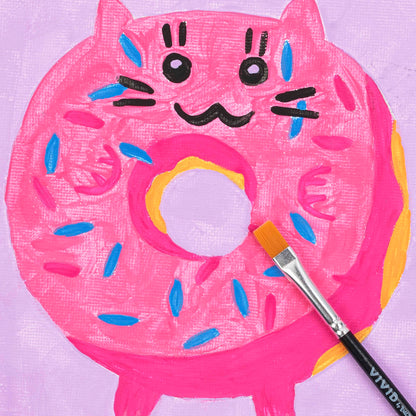 Mini Paint By Number Kawaii Cat Donut craft kit with pink cat design and blue accents