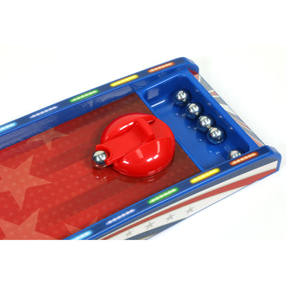 Retro Arcade Electronic Alley-Ball game with red ball, blue frame, and LED lights