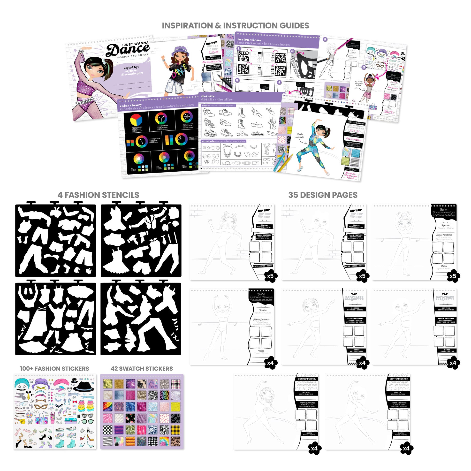 Fashion Sketch Set: I Just Wanna Dance with design pages, stencils, and stickers
