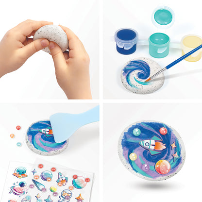 Rock Dough Cosmic Creations craft kit with colorful dough, painting tools, and space-themed stickers