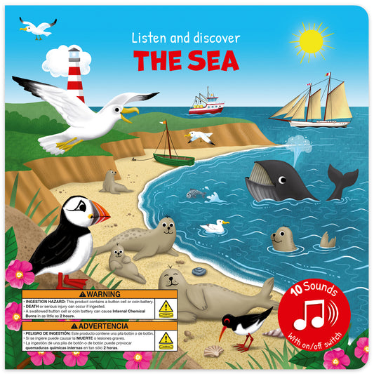 Listen and Discover The Sea interactive sound book with 10 sounds, colorful beach and ocean scene