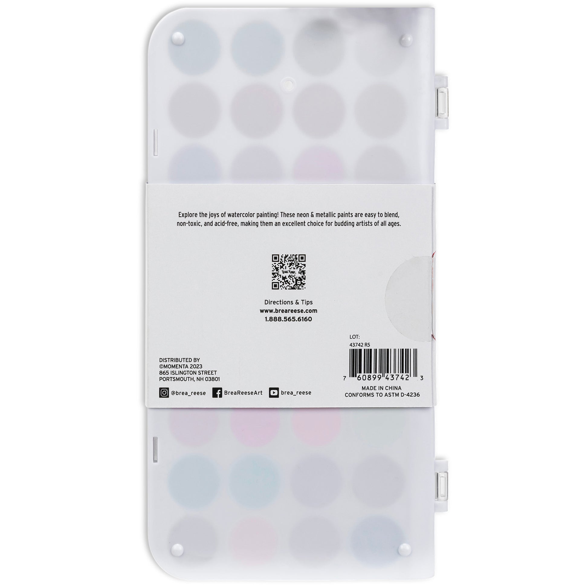 Essential Watercolor Paint Set with neon and metallic colors in clear palette case