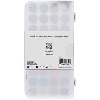 Essential Watercolor Paint Set with neon and metallic colors in clear palette case