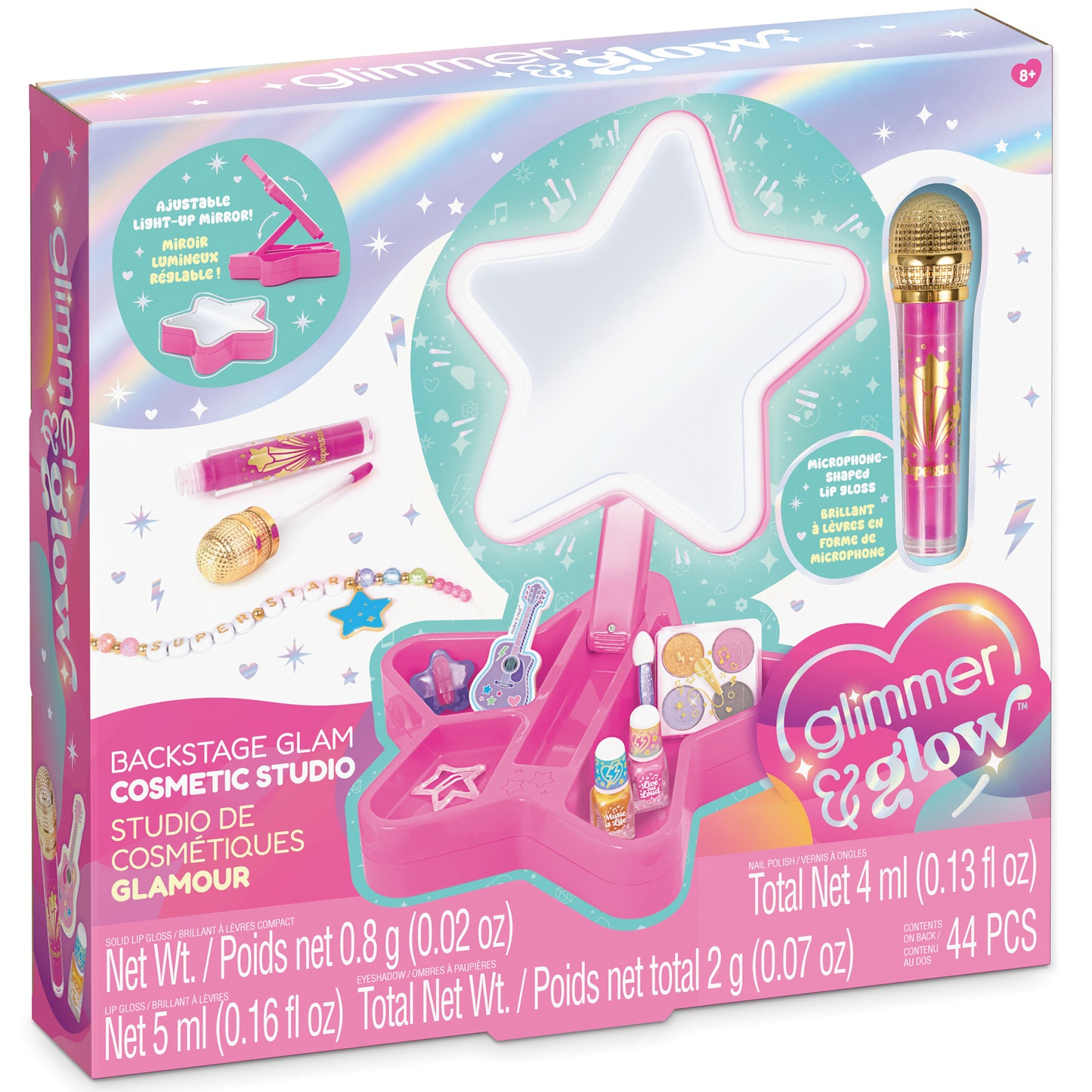 Glimmer & Glow Backstage Glam Cosmetic Studio pink star-shaped makeup stand with light-up mirror