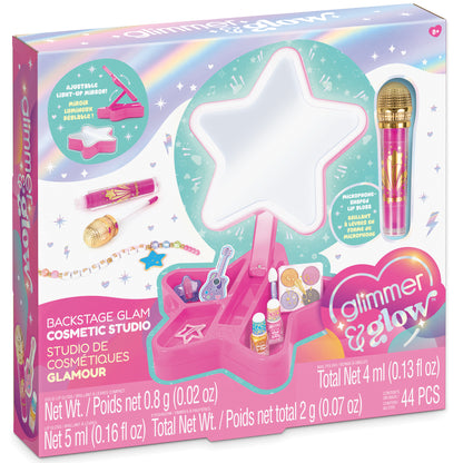 Glimmer & Glow Backstage Glam Cosmetic Studio pink star-shaped makeup stand with light-up mirror