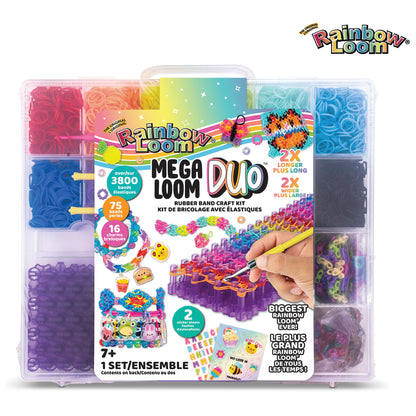Rainbow Loom Mega Loom Duo bracelet kit with 3800 rubber bands, 2 looms, and colorful charms