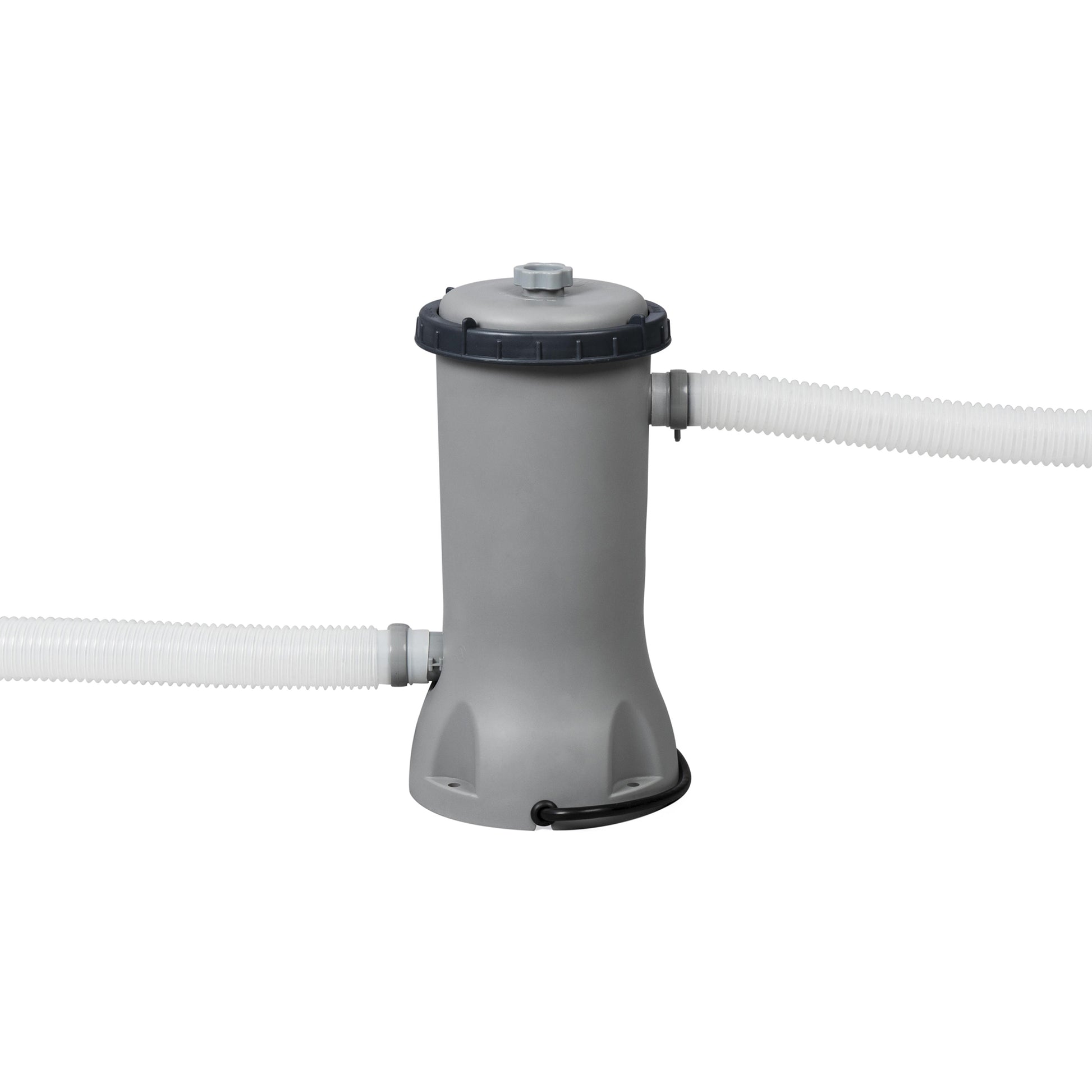 Steel Max Pro pool pump filter with white hose attachments