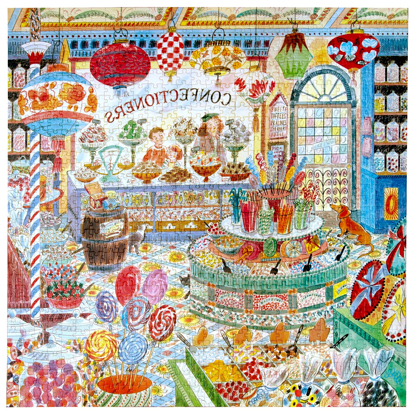 Piece&Love Sweet Shoppe 1000 pc Puzzle featuring colorful candy shop scene