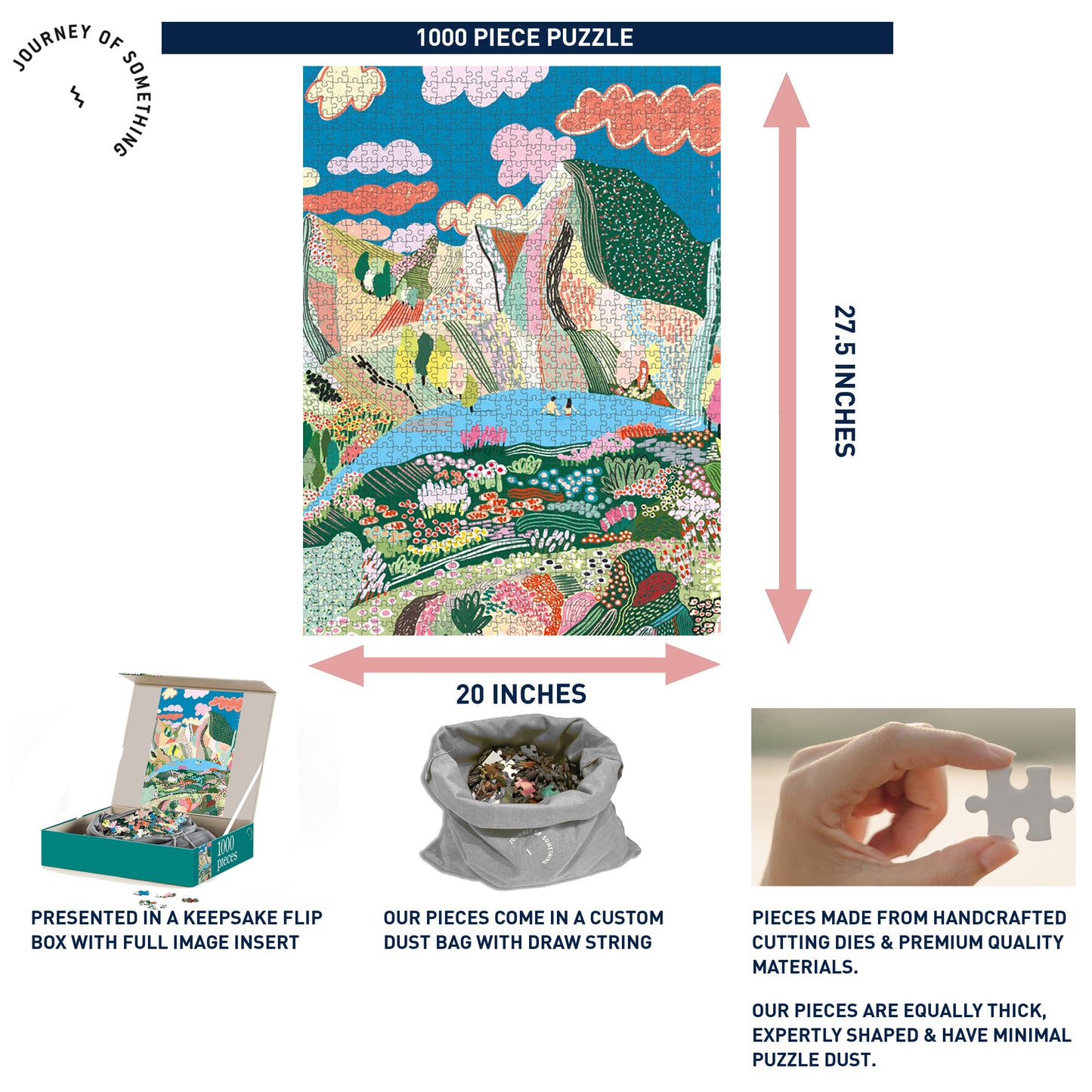 Journey Of Something Laguna 1000-Piece Jigsaw Puzzle featuring colorful landscape artwork with mountains, lake, and w...