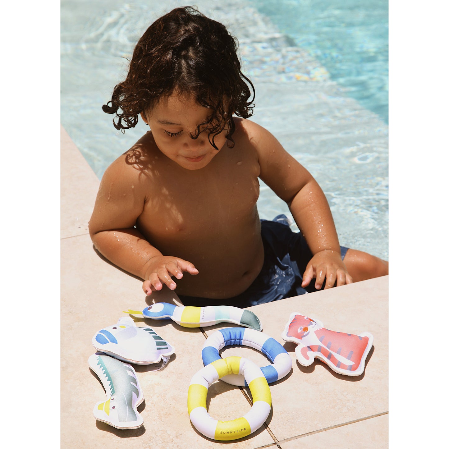 Dive Buddies Into the Jungle 6-piece set with colorful blue, yellow, and white swim rings