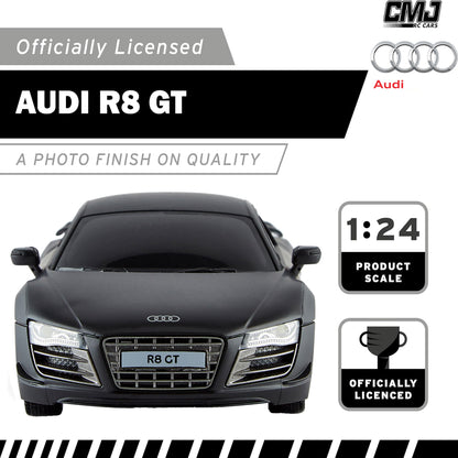 CMJ RC Cars Audi R8 GT - Black - 1:24 Scale Remote Control Car with LED Headlights and 2.4GHz Racing Frequency