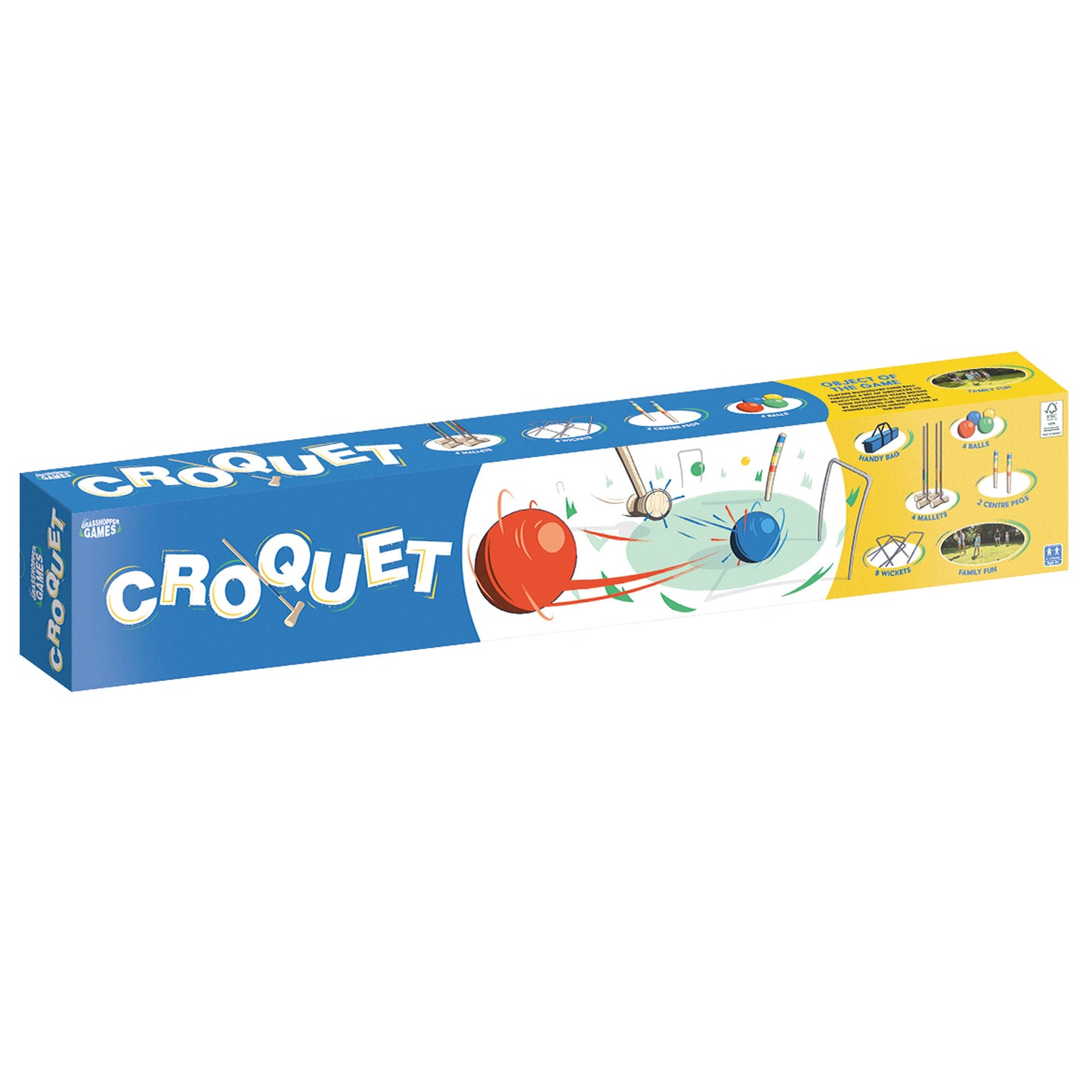Grasshopper Games Family Croquet Set with Wooden Mallets, Balls, and Travel Bag