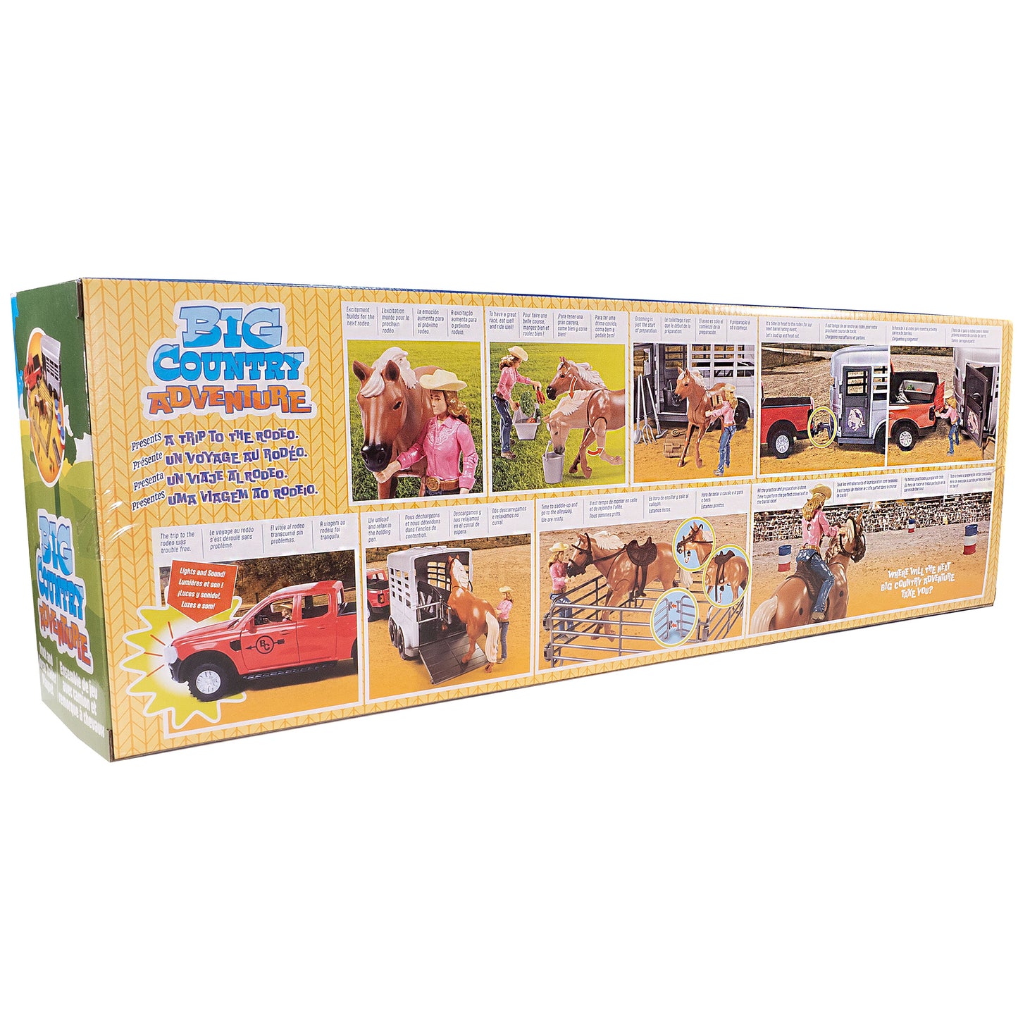 Big Country Adventure Trailer Playset with red truck, horse trailer, and 24 pieces