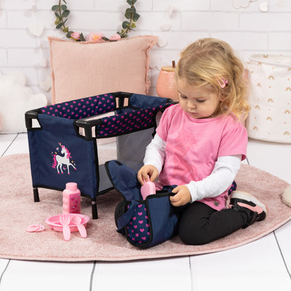 Bayer Design Doll Travel Set with Navy-Pink-Unicorn Theme