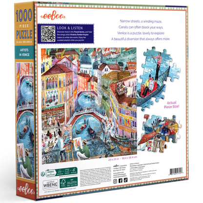 eeBoo Artists in Venice 1000 Piece Puzzle with colorful illustrated box showing gondolas and canal scenes