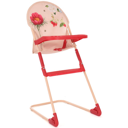 Roma RHS High Chair Flora with pink seat, red frame, and floral design