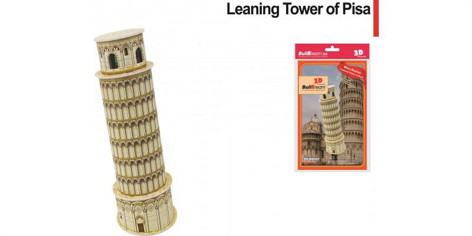 Buildream Leaning Tower of Pisa 3D puzzle building set, cream and tan colored architectural model with detailed arched windows and ornamental base
