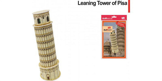 Buildream Leaning Tower of Pisa 3D puzzle building set, cream and tan colored architectural model with detailed arched windows and ornamental base