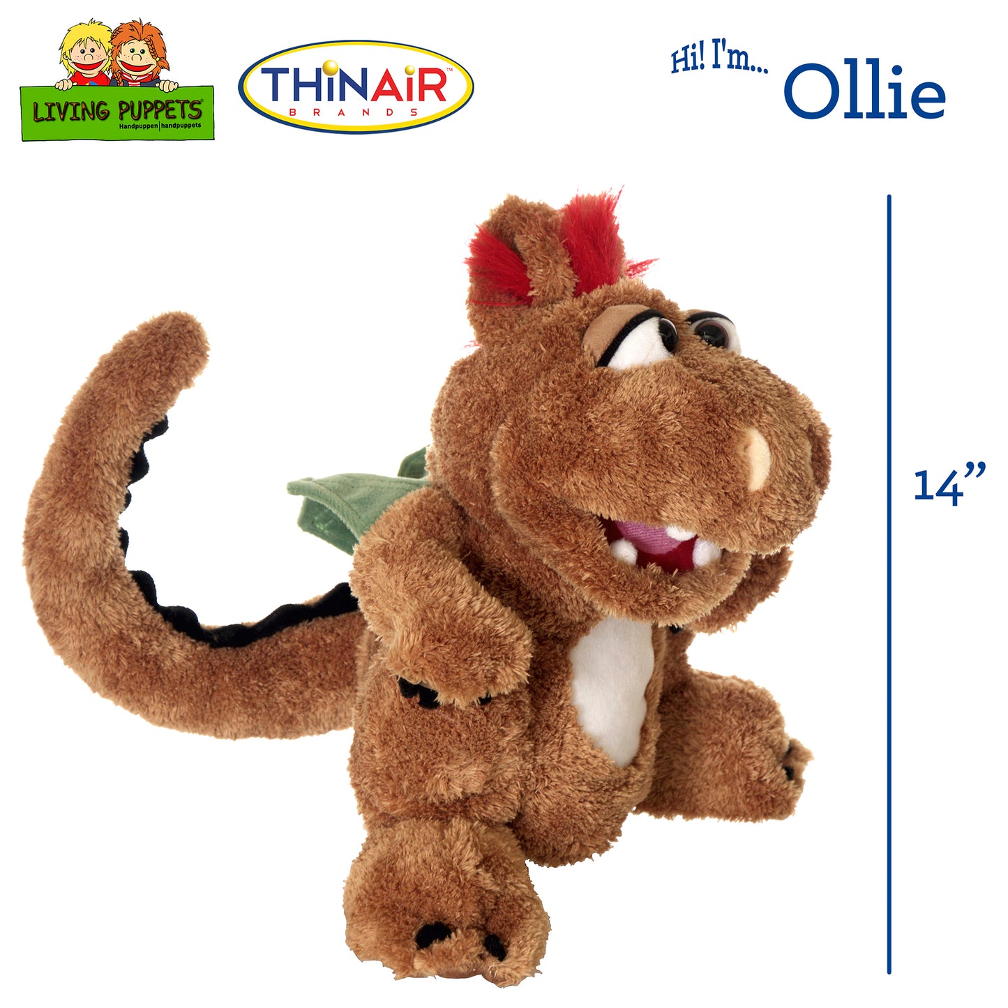Living Puppets Ollie The Brown Dragon 14" Plush Hand Puppet